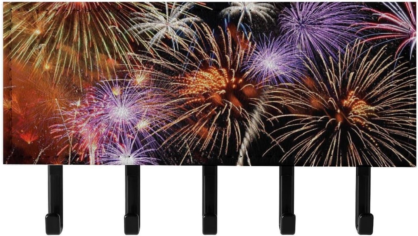 Key Holder Wall Mount Key Hanger with 5 Hooks, Decorative Key Rack | Explosion Firework Hanging Key Hooks with Mail Organizer for Wall Living Room Kitchen Bathroom Hallway
