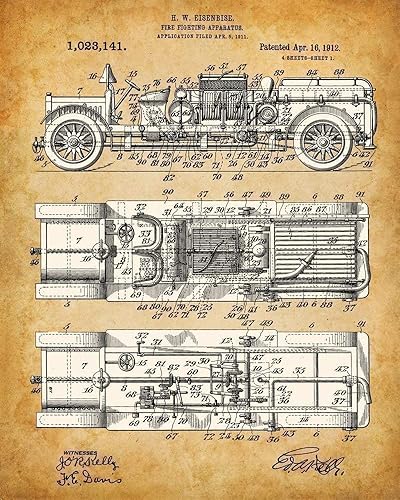 Miniatura 5 de Impresiones artísticas originales de bomberos, juego de cuatro fotos (8 x 10) sin marco, hace una gran decoración de estación de bomberos y regalo