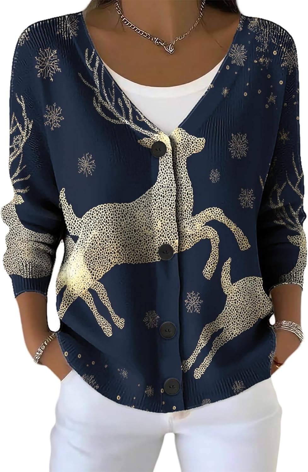 Christmas Sweater Women Casual V Neck Button Cardigan Sweaters Lightweight Fall Knitted Sweater Winter Trendy Clothes