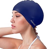 Vista 43 de COPOZZ Gorros de natación para adultos, de silicona, impermeable, cómodo, gorro de natación para cabello largo y corto