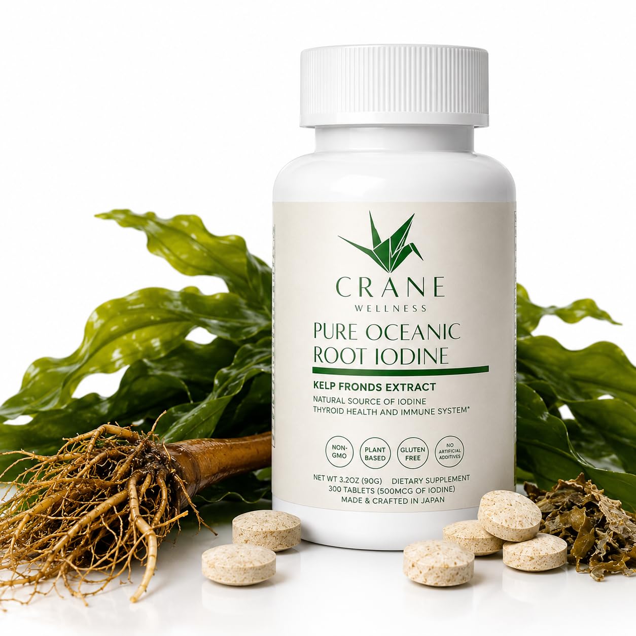 Pure Oceanic Root Iodine Supplement, Kelp Root Tablets, Non-GMO, Plant-Based, Gluten-Free, 300 Tablets, 60 Servings