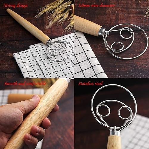 Miniatura 2 de Batidor de masa danés, mezclador de pan de mano de acero inoxidable estilo holandés, herramienta para hornear para pastelería o pizza (estilo 1)