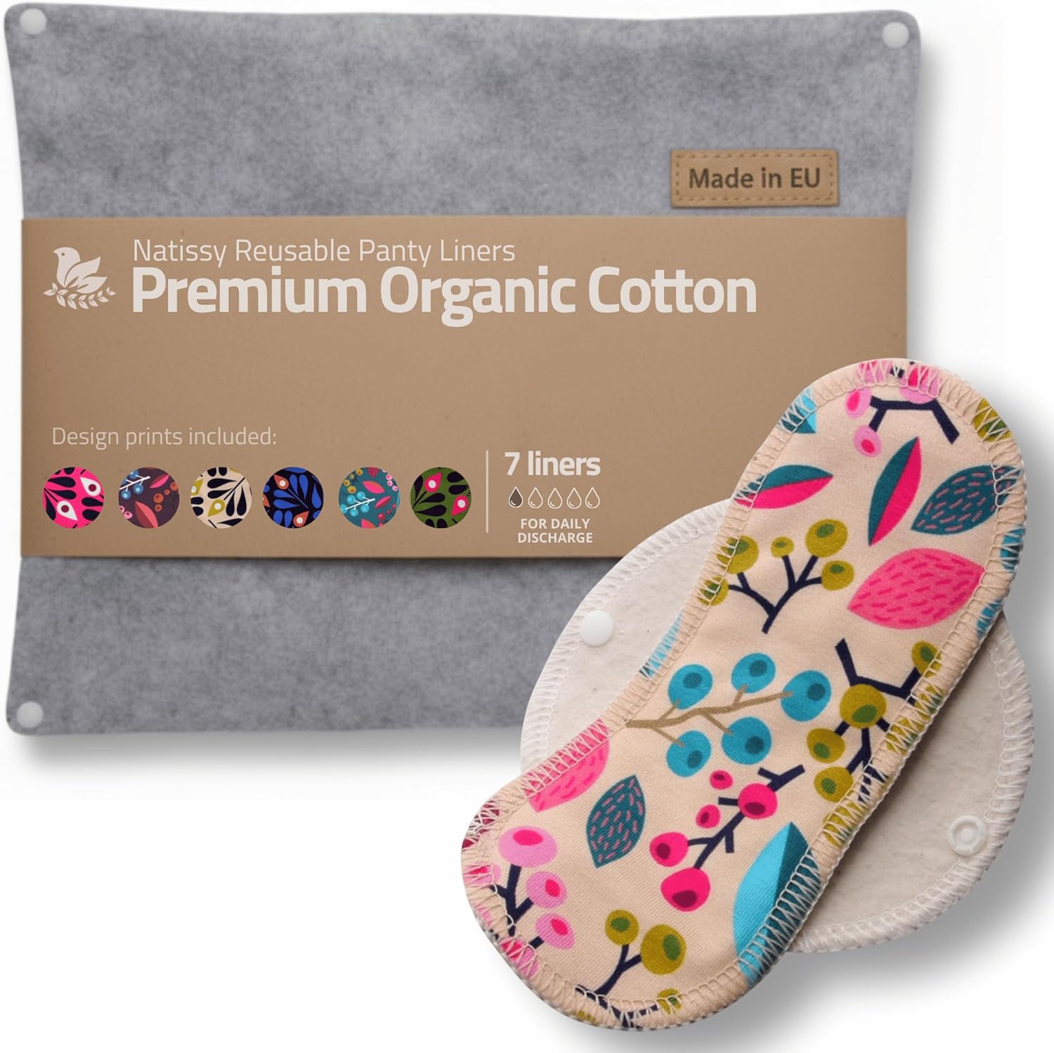 Made in EU - Ultra-Soft Reusable Panty Liners (Small, 7-Pack) – High-Temp Washable Cloth Panty Liners for Women & Teens – Breathable Organic Cotton Keeps You Fresh & Dry for Vaginal Daily Discharge