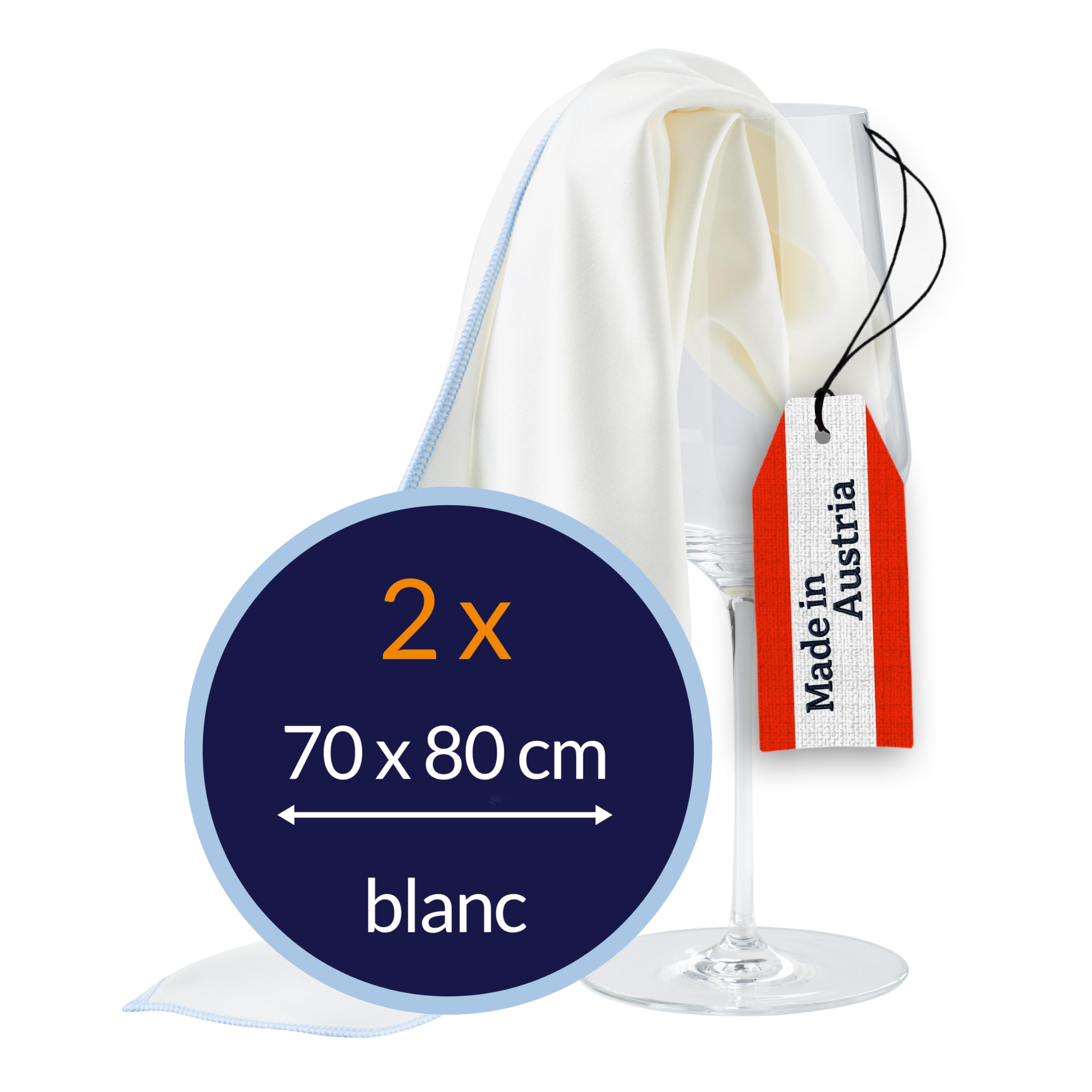 Chiffons microfibre pour polissage culiclean de 70x80cm en lot de 2 essuie-verres blancs
