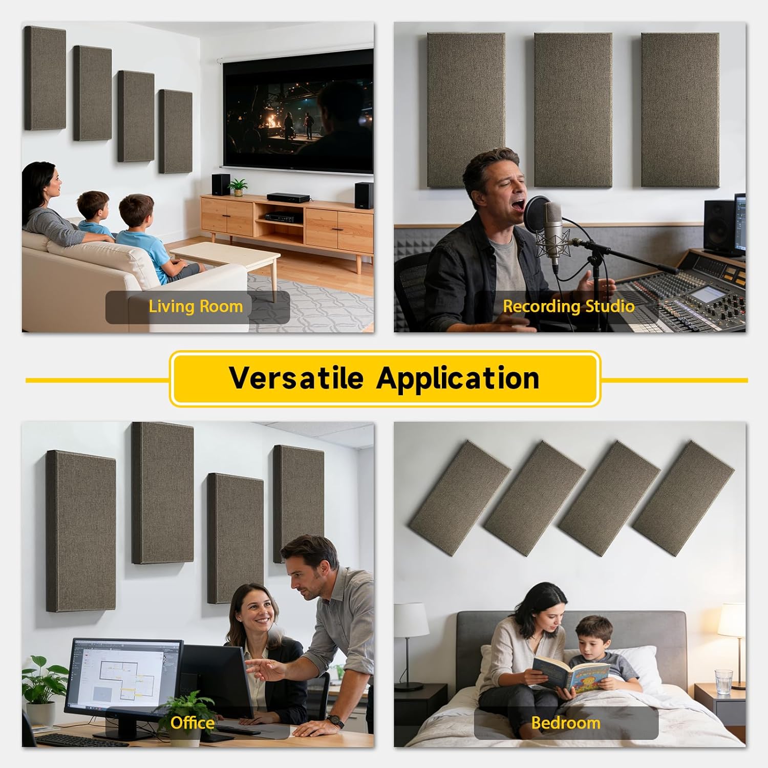 4 PCS 2" Thick Acoustic Panels, 23.6" x 11.8", Fiberglass Sound Absorbing Panels, Fabric Wrapped Soundproof Wall Panels, Noise Dampening for Studio, Home Office, Home Theater (Brown)
