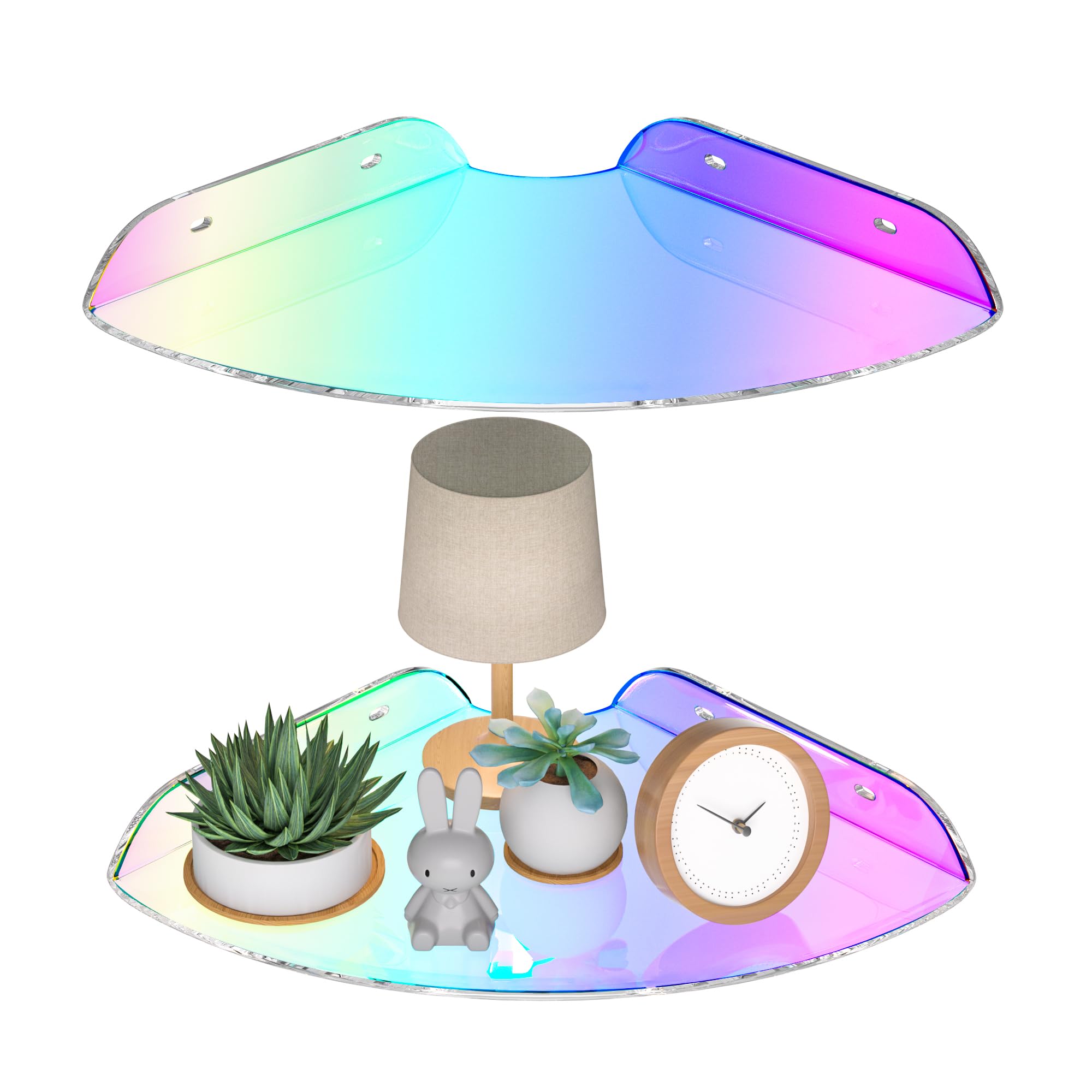 Sezanrpt 7x7 Inch Corner Shelf Wall Mount Set of 2, Iridescent Acrylic Corner Floating Shelves, Corner Wall Organizer Shelf for Bathroom, Kitchen,