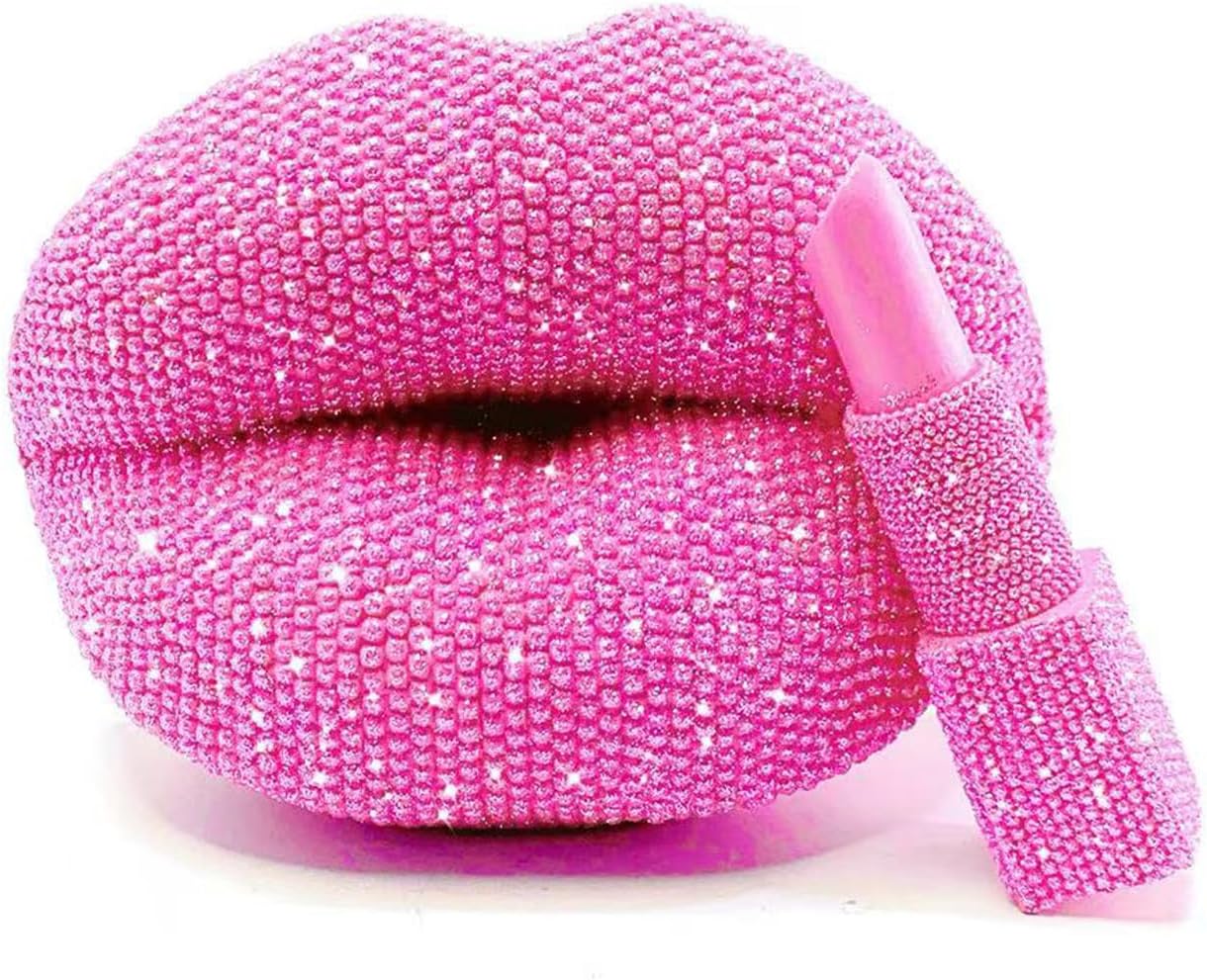 Lipstick Lip Shaped Statue,Glitter Faceted Desktop Sculpture, Luxury Chic Resin Home Decor for Living Room Bedroom Vanity, Romantic Gift for Women, Wedding Anniversary, Valentine’s Day, Birthday