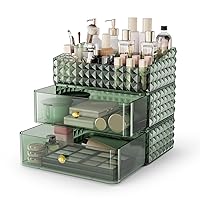 Vista 1 de Organizador de maquillaje para tocador, organizador de cosméticos apilable y almacenamiento, vitrinas de cosméticos con 2 cajones y 1 bandeja