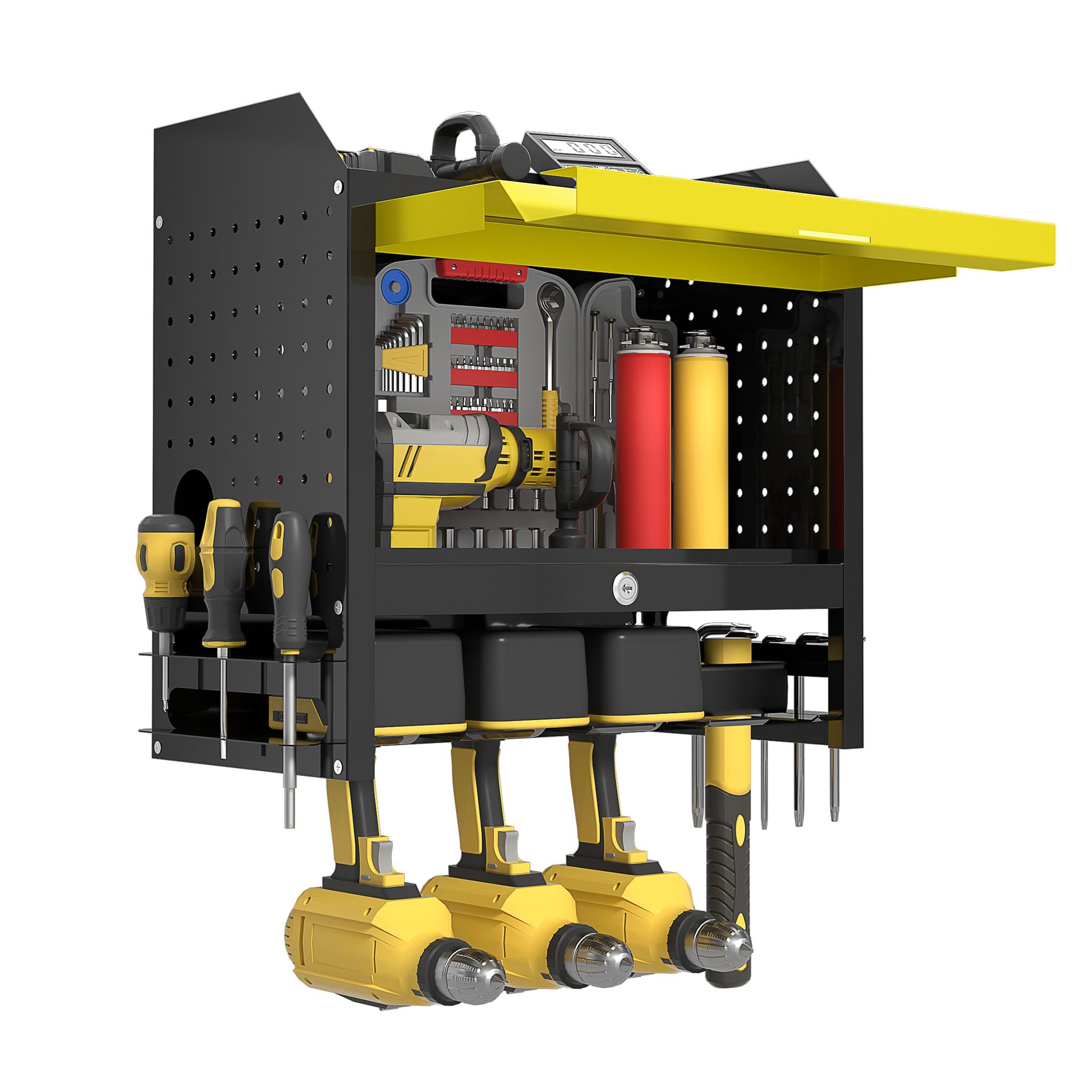 FIVMEN Étagère à outils - Support mural avec support latéral - Organisateur d'outils électriques pour perceuse-visseuse à percussion sans fil - Accessoires d'atelier