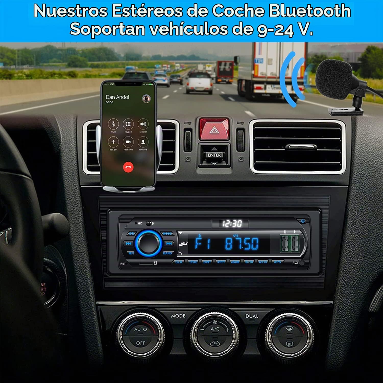 RDS Autoradio Bluetooth 5.0 de 12V/24V, Wistrue FM/Am 1 DIN Radio Coche
