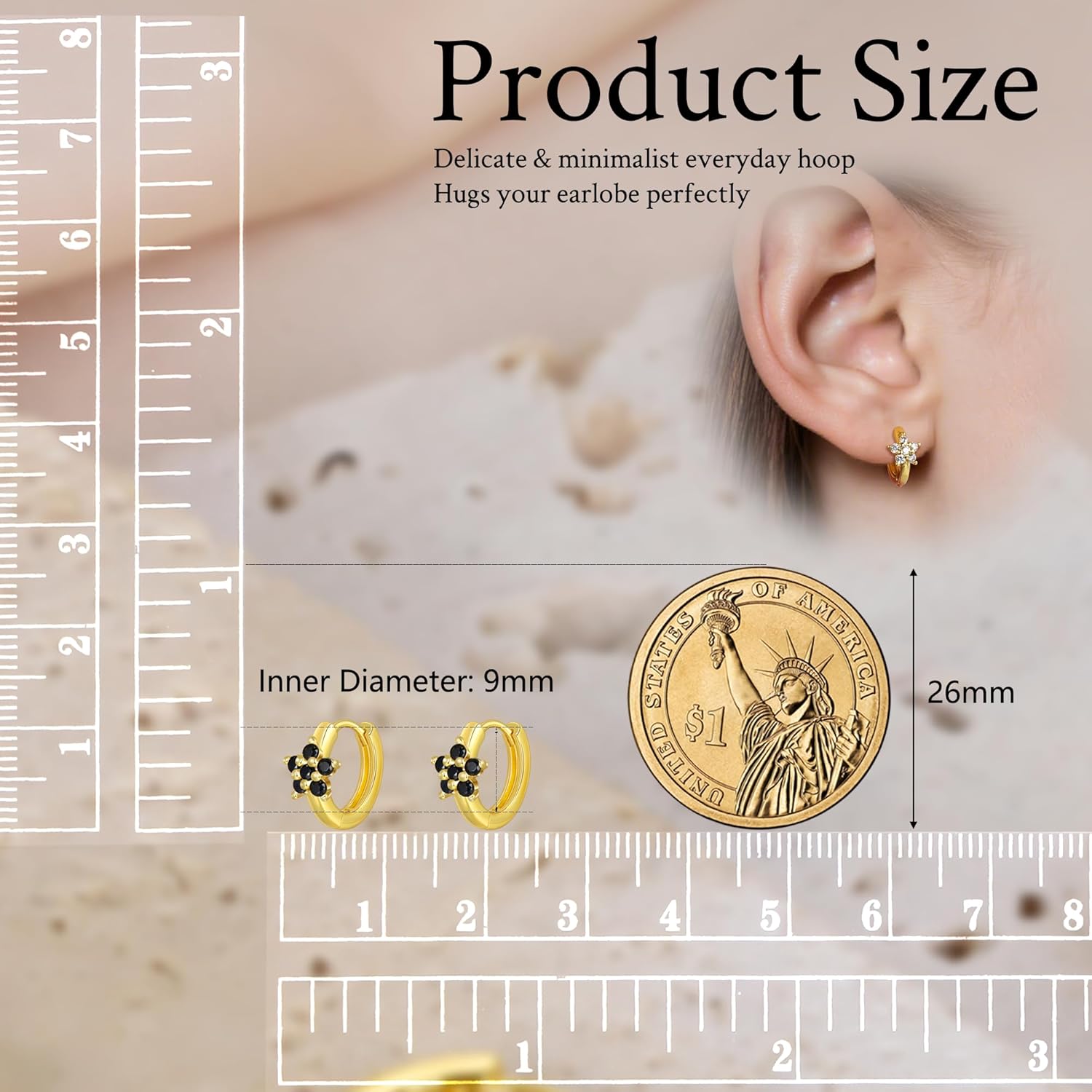 CZ Flower Huggie Hoop Earrings for Women Silver Post Hinged Hoop Cubic Zirconia Jewelry for Women - Image 2