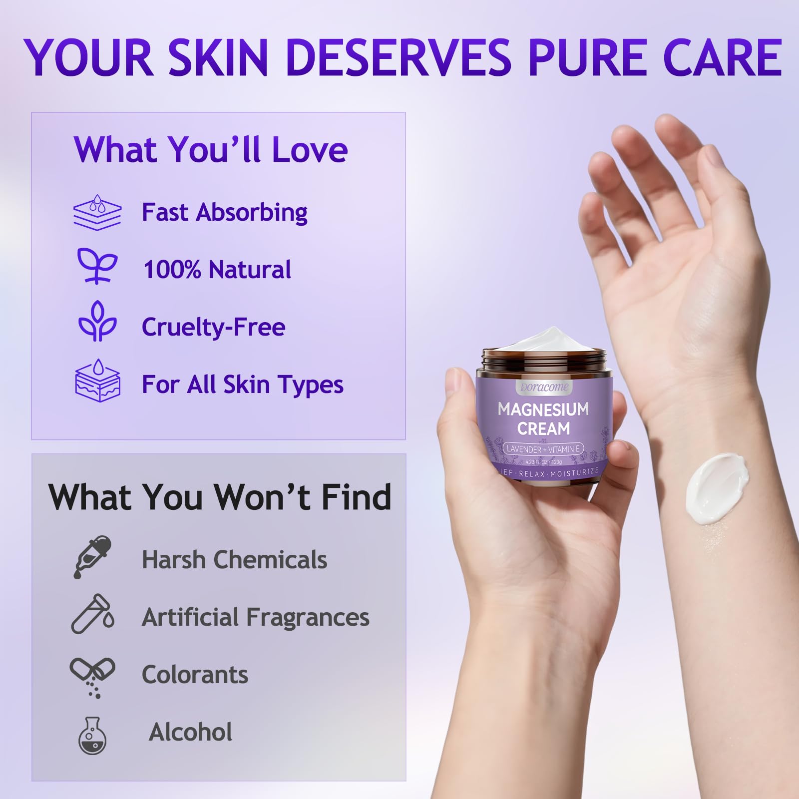 Magnesium Moisturizing Cream for Muscle Relief, Sleep Support and Stress Relief, Fast-Absorbing Formula,Skin Friendly,Lightly Scented(Orchid)