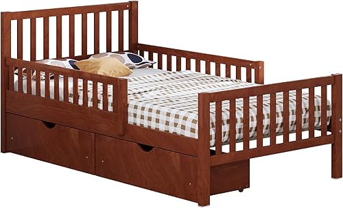 Miniatura 50 de Moderna plataforma de tamaño matrimonial con cabecera de almacenamiento y barandilla de seguridad para niños, plataforma de madera funcional con luz