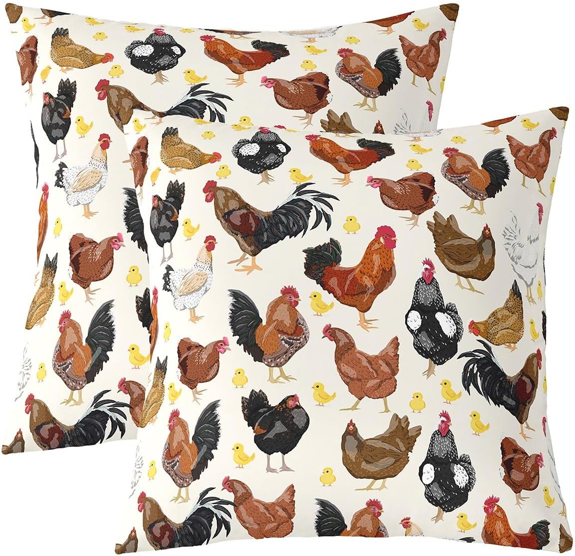 Feelyou Chicken Pillow Covers Home Decor Cute Chicken Pattern Reversible Throw Pillow Covers for 3D Animals Theme Square Cushion Covers Set of 2 24 x 24-Inch