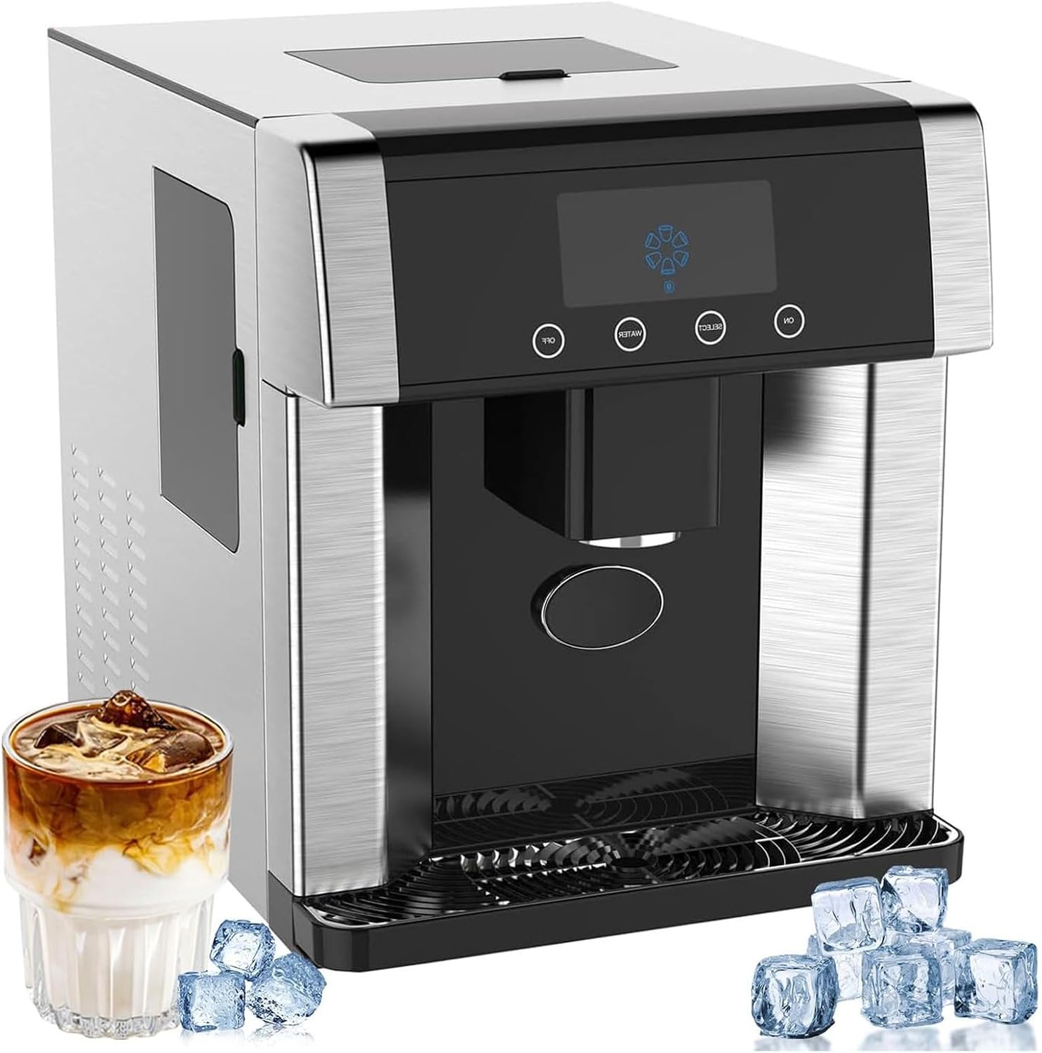 Ice Maker Machinefor Home,2-in-1 Clear Ice Cube Maker/Cold Water Machine with LCD Display,3 Bullet Ice Sizes, 2 Water Inlet Methods,33lb in 24h,for Home Office Bar Party