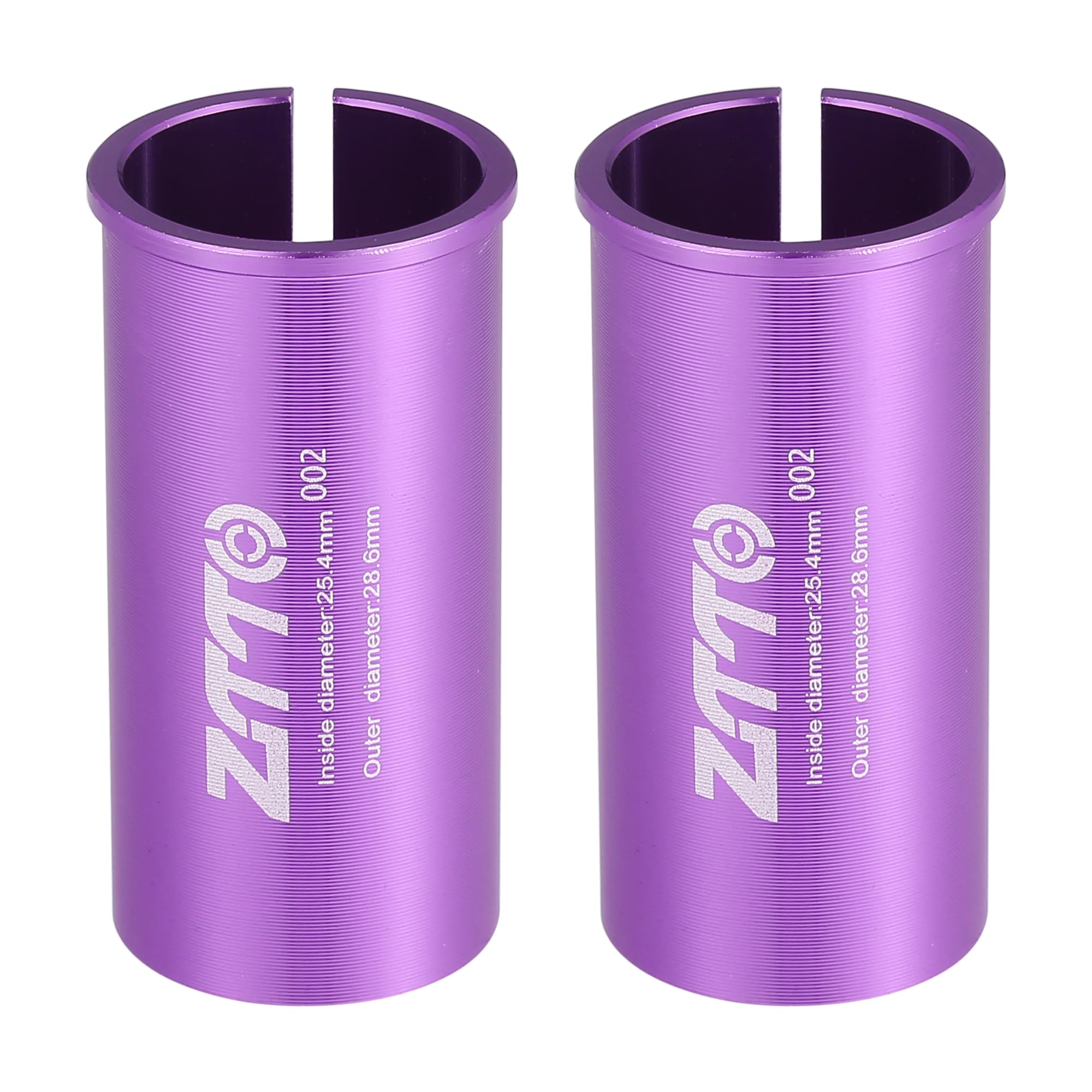 A ABSOPRO Seatpost Shim Adapter Durable 25.4mm 1" ID 28.6mm 1.13" OD Bike Seatpost Tube Reducing Sleeve Bushing Aluminum Alloy Purple (Set of 2)