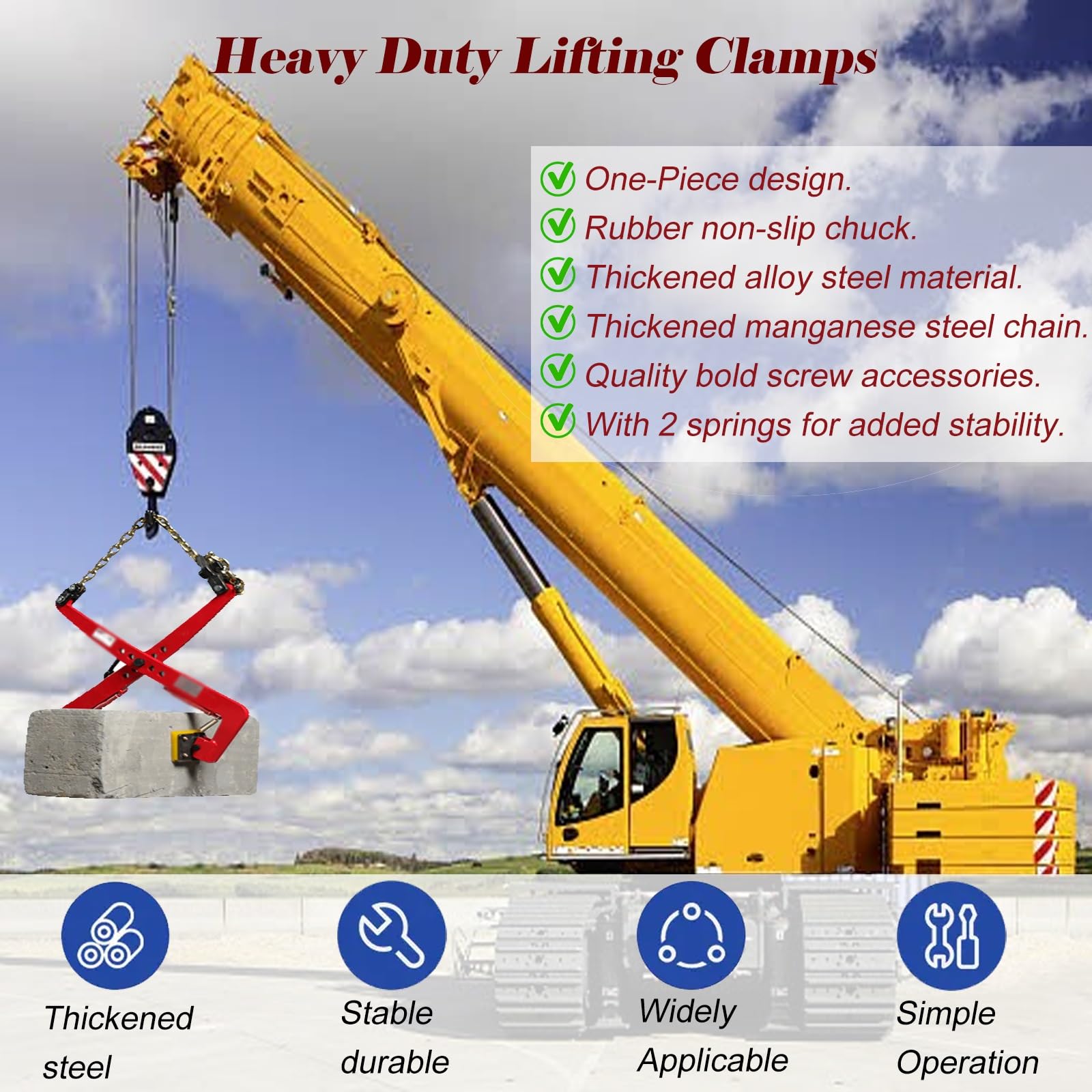 Red Lifting Clamps with Rubber Non-Slip Chuck, Plate Vertical Clamp Adjustable Opening Width, Scissor Lifter Tool for Marble/Concrete Slabs & Granite(13-27.6 in)