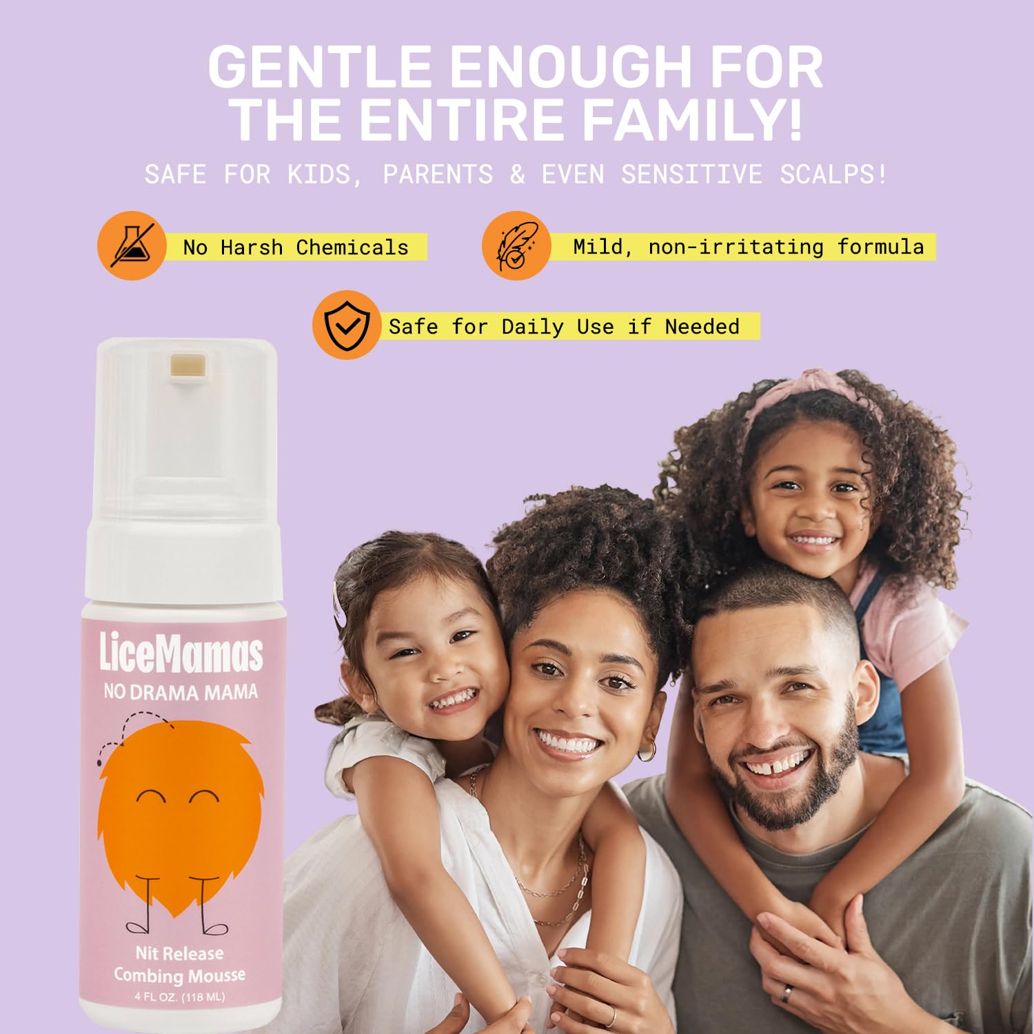 Mousse para un tratamiento eficaz, fórmula eliminadora aprobada por un salón para infestaciones difíciles sin productos químicos agresivos, disuelve el pegamento para facilitar el cuidado del cabello, 5