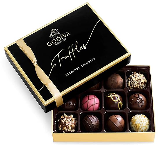 Godiva Chocolatier Signature Assorted Chocolate Truffles Gift Box – Gourmet Milk, Dark & White Chocolates – 12-Piece Gold-Ribboned Chocolate Gift Box for Birthdays, Anniversaries, Congratulations - Signature Truffles - 12 Pieces
