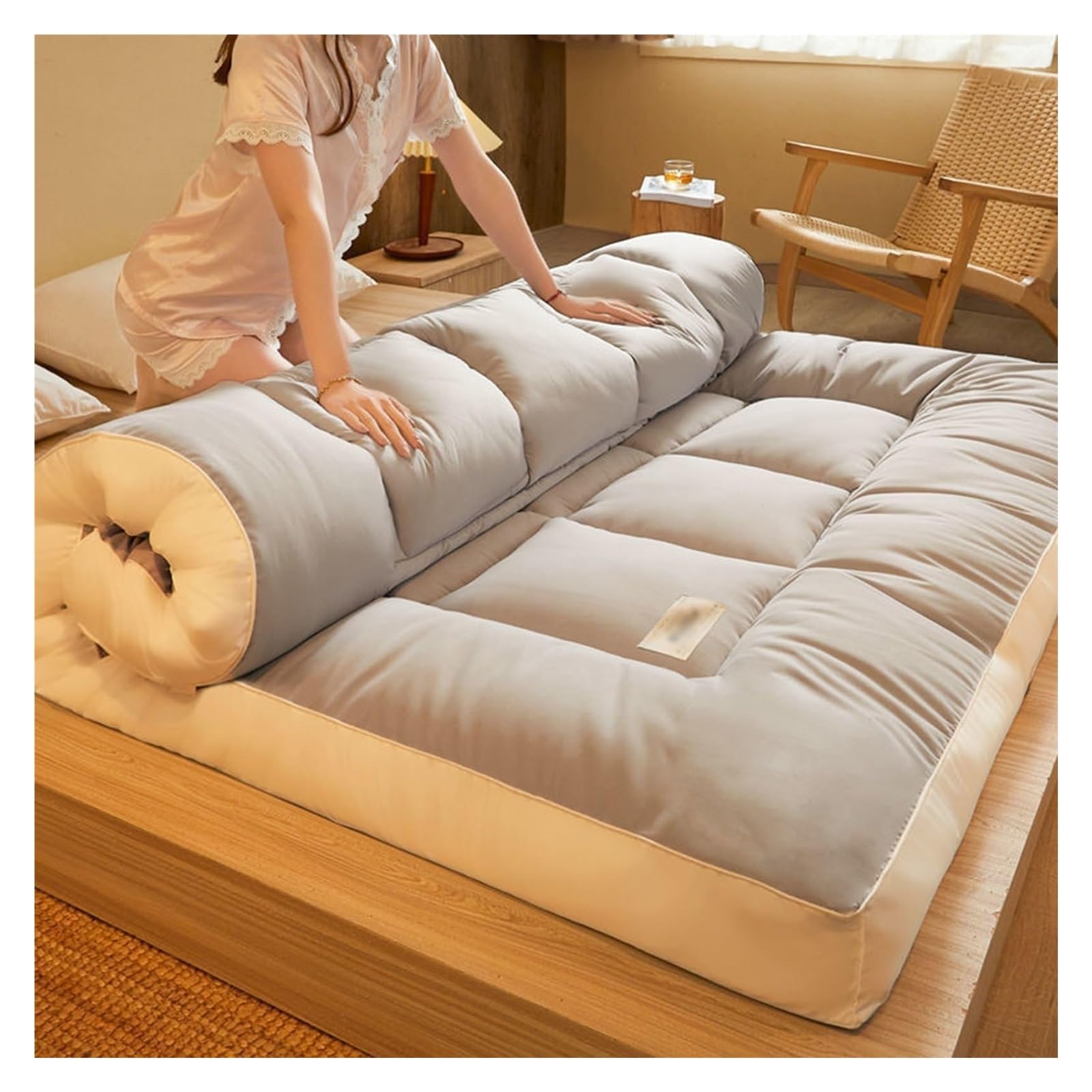 Meiiron Japanese Futon Floor Mattress, Folding Thicken Tatami Floor Mat Portable, Camping Mattress Sleeping Pad Floor Lounge Couch Bed(B,90x200cm)