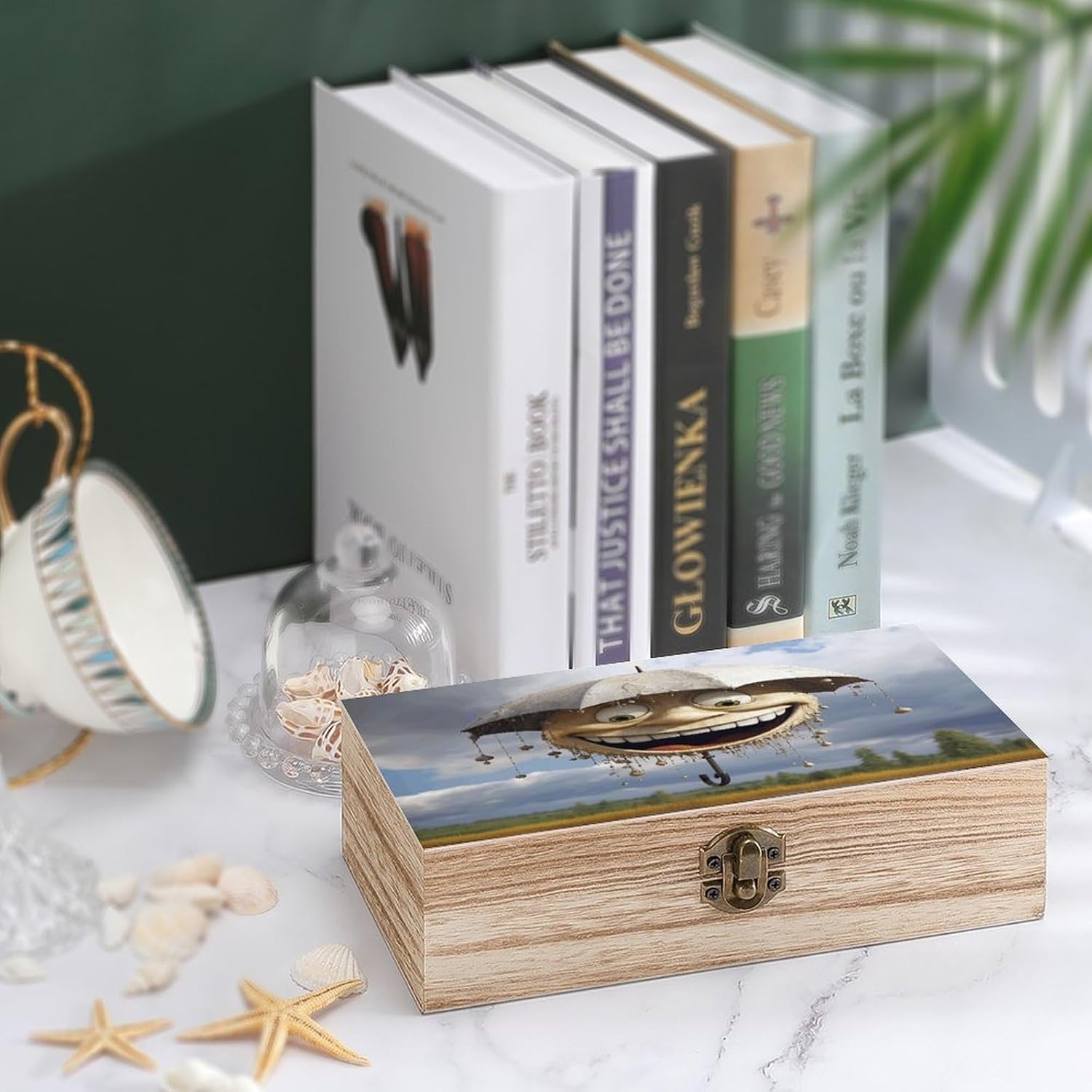 Funny Rain Cloud Wood Keepsake Box with Hinged Lid Vintage Decorative Storage Box Beautifully Wooden Jewelry Boxes Jewellery Organiser Trinket Holder Unique Gift Ideas for Men Women image 4