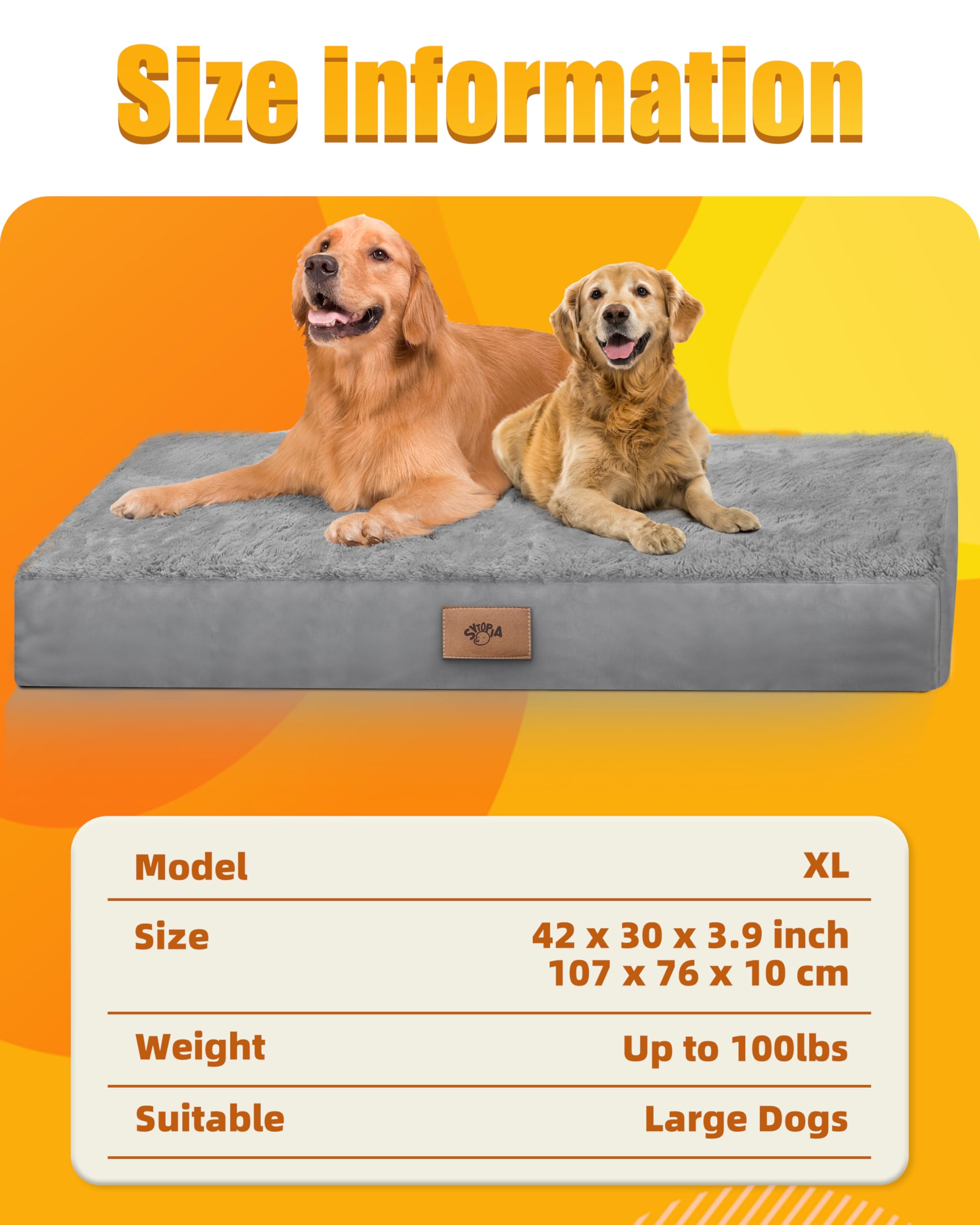 Sytopia 42 Inch Orthopedic Dog Bed for Large Dogs, Chew Proof Extra Large Pet Bed, Washable Waterproof Removable Cover, Anti-Slip Bottom, Durable Crate Mattress for Indoor Outdoor, XL - image 7