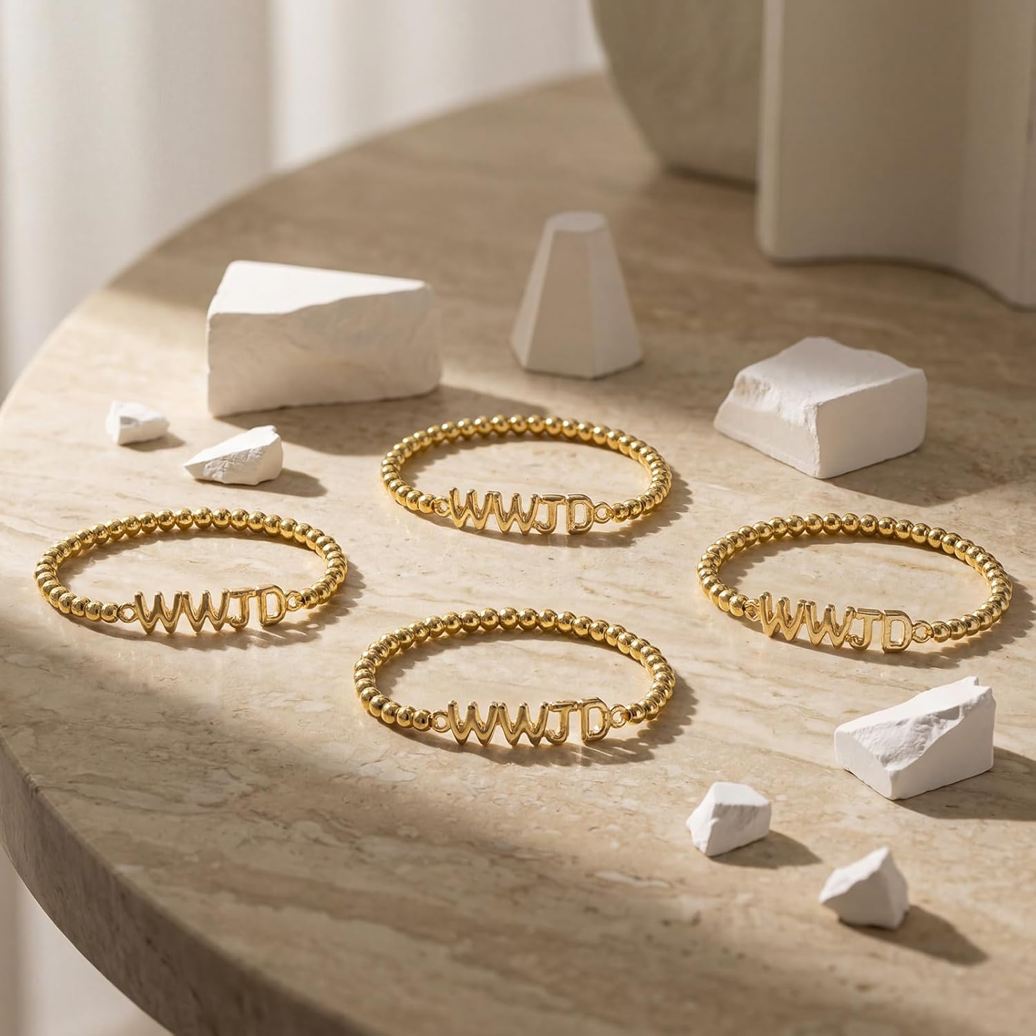 24 Pcs WWJD Gold Beaded Bracelets Christian Valentine Gift Bulk for Women Men What Would Jesus Do Adjustable Bracelets Bulk Inspirational Religious Faith Jewelry Gifts Church Fundraiser Favors - Image 3