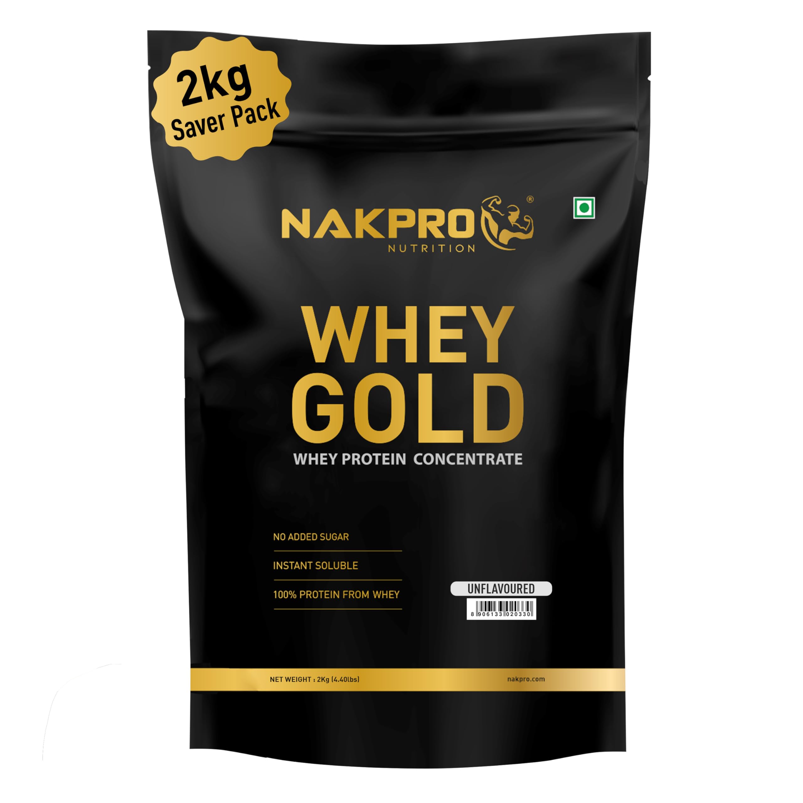 NAKPRO Gold 100% Clean Raw Whey Protein Concentrate, 2kg Unflavoured | 28g Protein | Trustified Certified & No Adulteration | Fast Absorbing Whey Protein Powder
