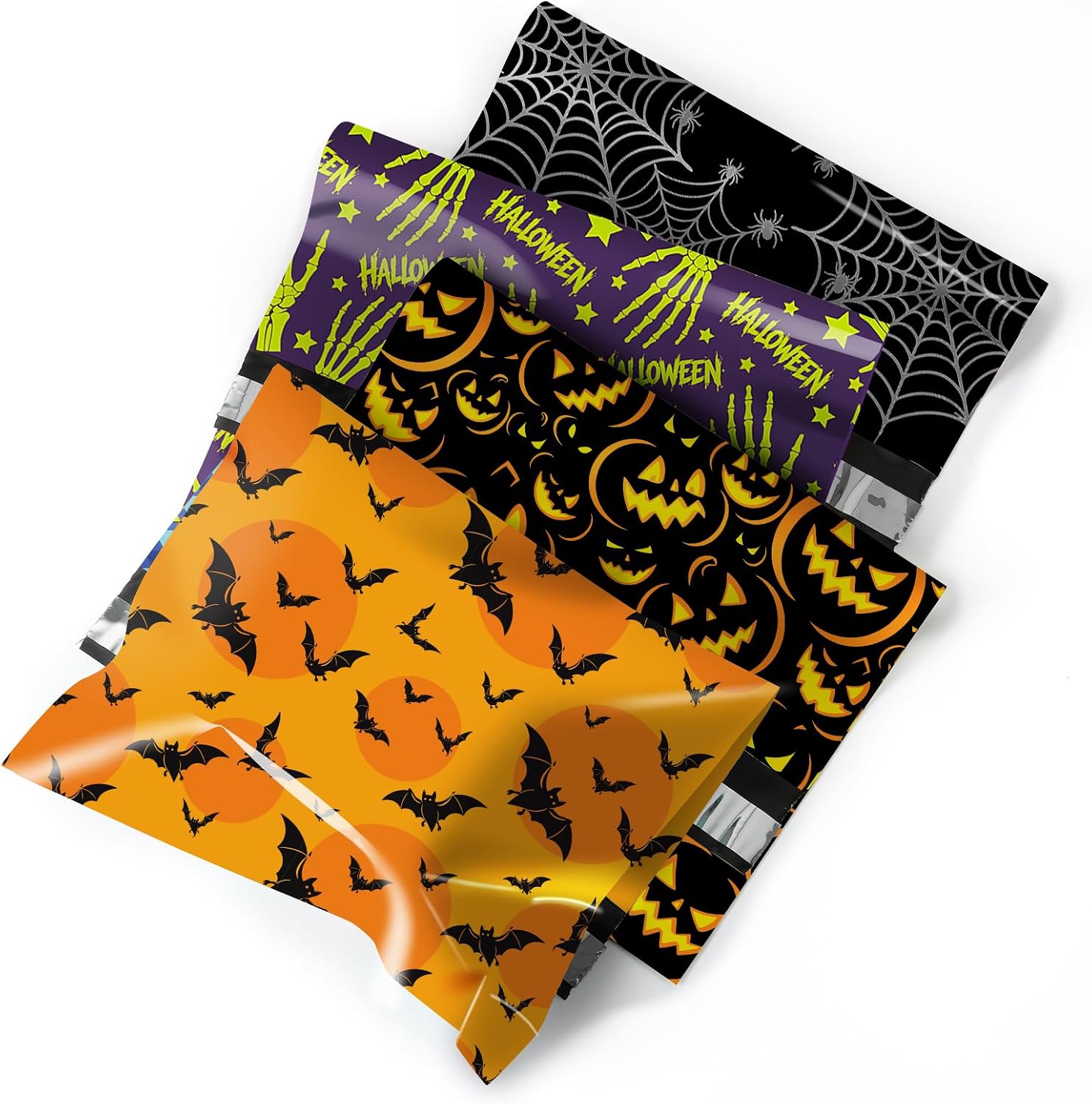 RUSPEPA 40 Pcs Halloween Poly Mailer Shipping Bags, 10" x 13" Pumpkin, Bat, Spider Web & Skeleton Hand Design Waterproof Tear-Resistant Self Seal Mailing Envelopes for Small Business Clothing Holiday