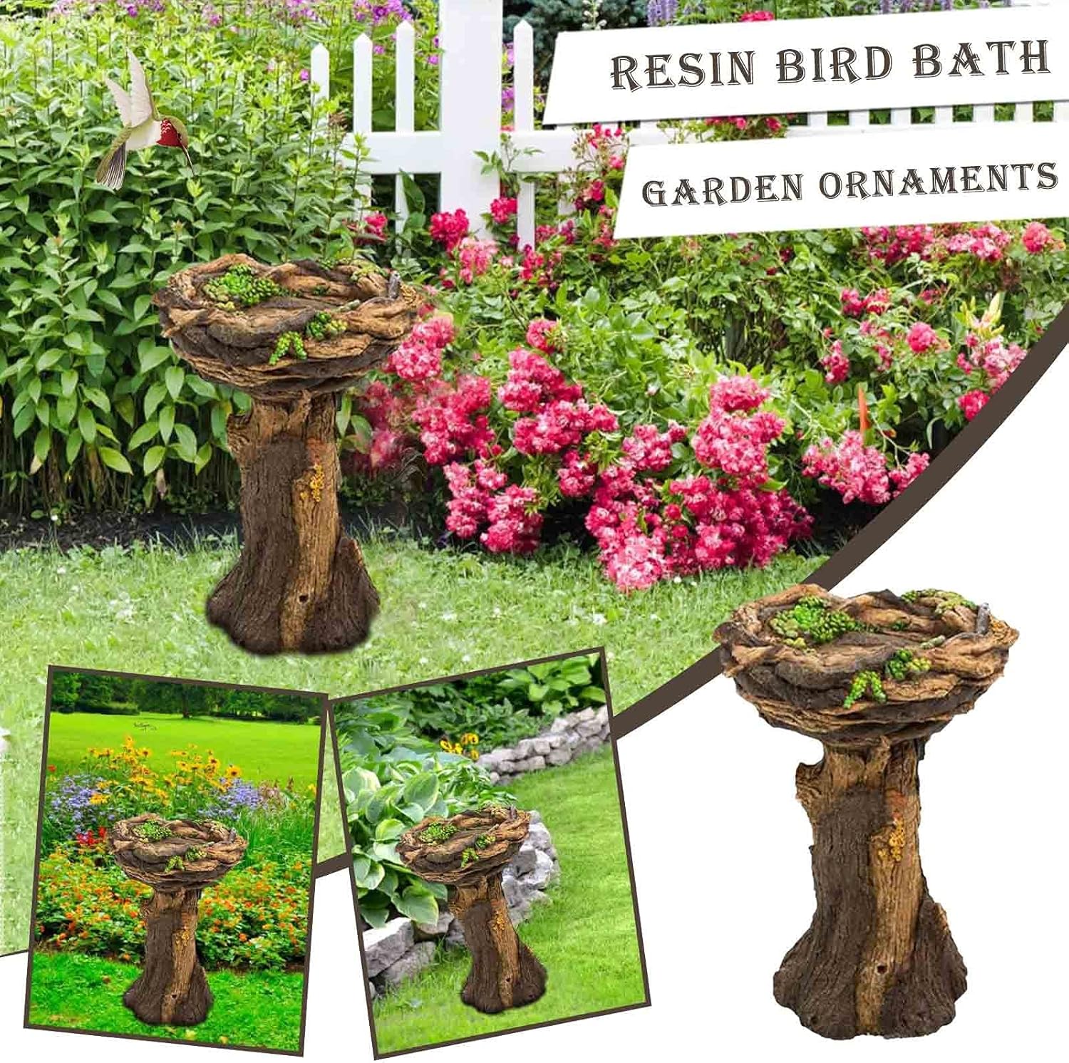 Succulents Decoration Courtyard for Home Birdbath Bath Resin Bird Garden Antique Patio Lawn & Garden Squirrel Spinning Feeder (Multicolor, One Size)