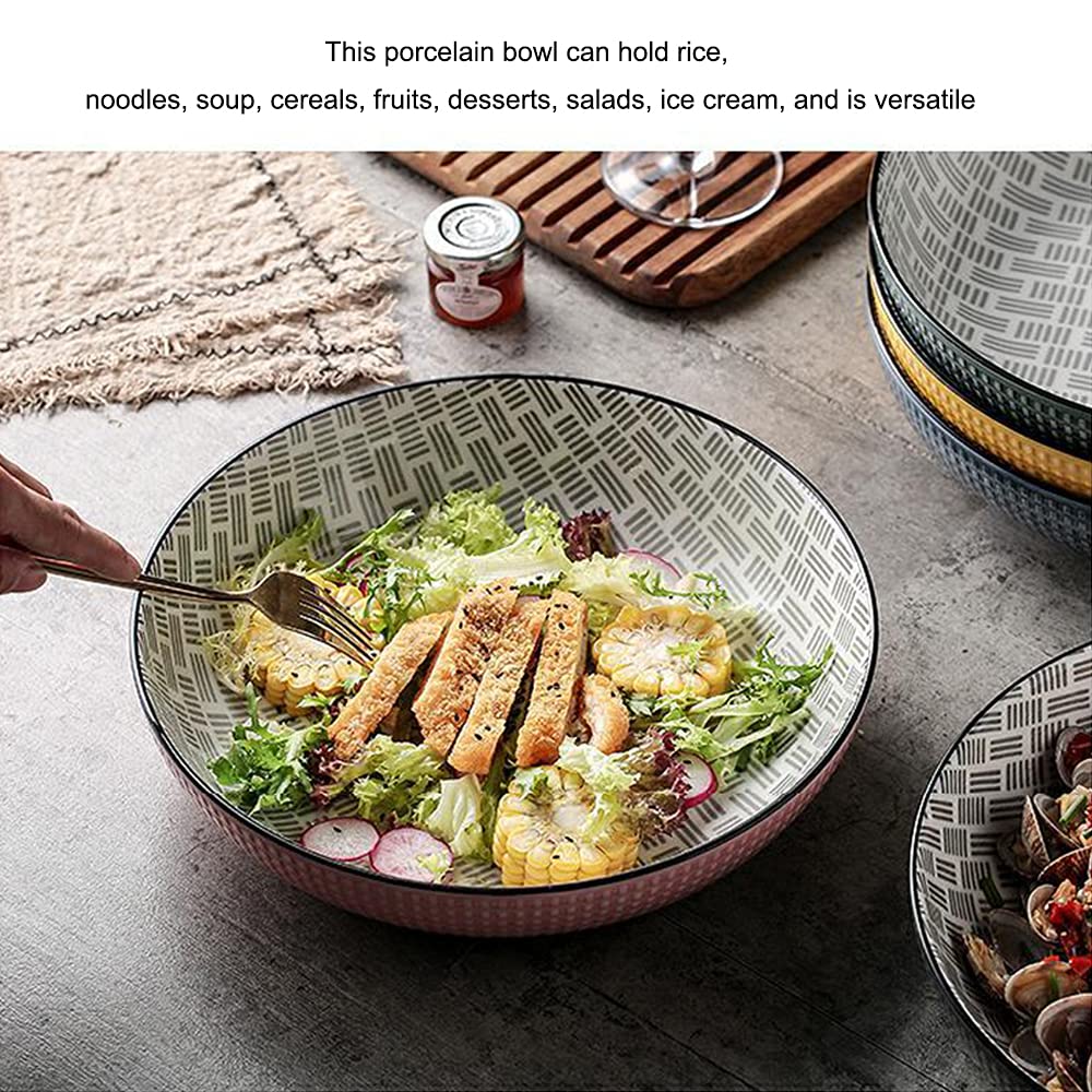 Bol en céramique, Bol de Riz Ramen, Grand Bol à Soupe, Bol à la Farine de Fruits et légumes, Grand Bol à Soupe Domestique, Styles Divers,Rose