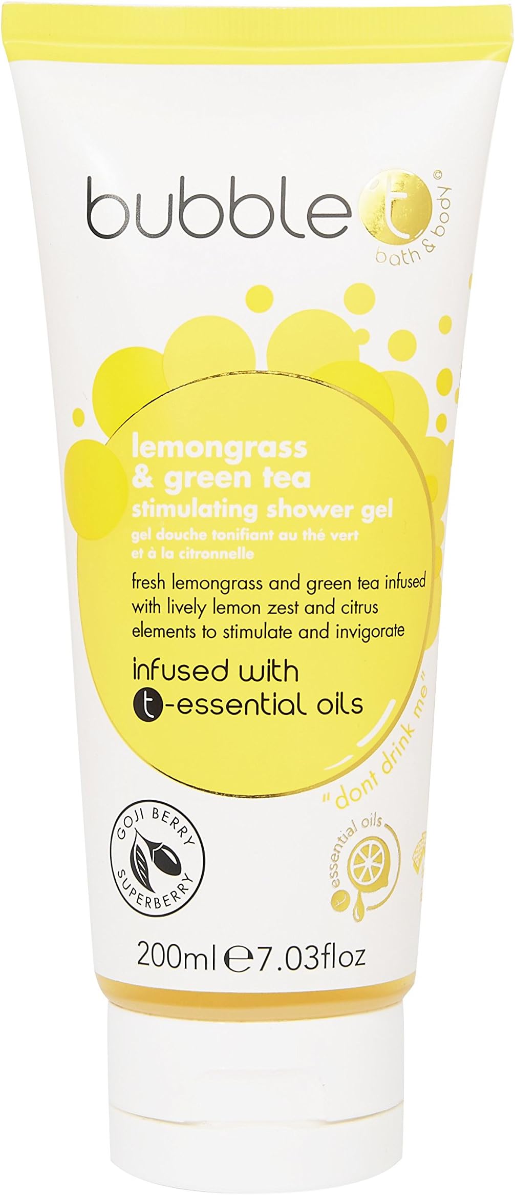 Bubble T Cosmetics Lemongrass & Green Tea Vegan Moisturising Shower Gel, 200ml
