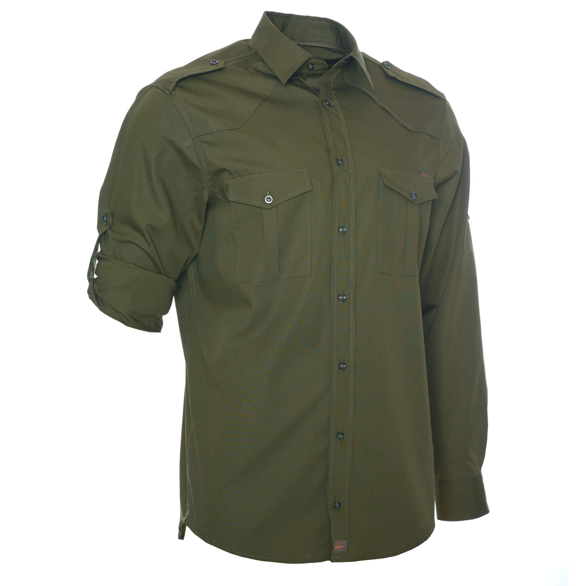ROCK-IT Apparel Camicia da Uomo, Camicia Premium a Maniche Lunghe dal Look Militare, Camicia Casual, qualità 100% Cotone, Taglie S-5XL