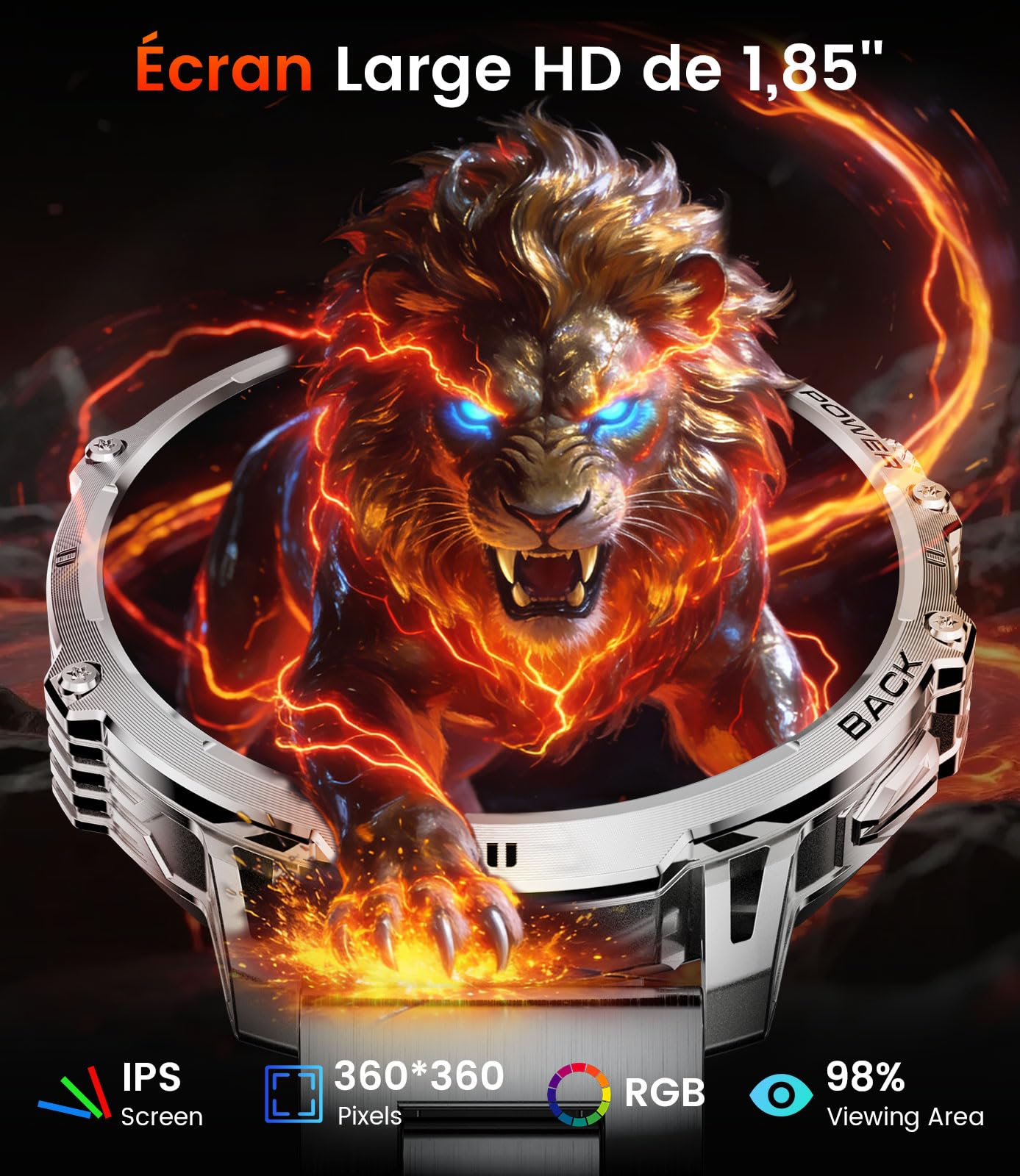2026 Orologio da uomo da 1000 mAh/1.85" HD Display,IP68 Impermeabile Smartwatch con LED Lampa/130+ Modalità Sport,Fitness Tracker con monitor di frequenza cardiaca,SpO2,Sonno per Android iOS,Argento