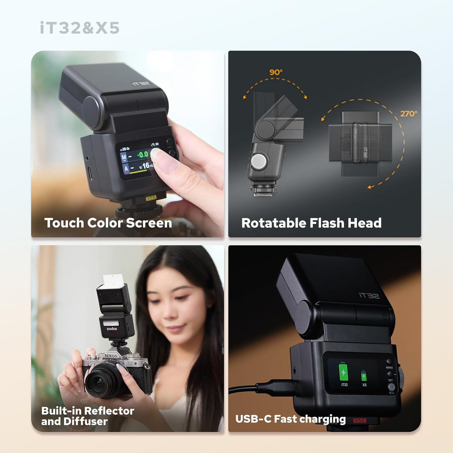 GODOX IT32 TTL Camera Flash with X5 N Wireless Flash Trigger for Nikon Cameras, Compatible with Godox X Series (X3/X3Pro/XPro/XProII/X2T), 2.4G Wireless, GN18, Recycle Time 1.5s, Magnetic Interface