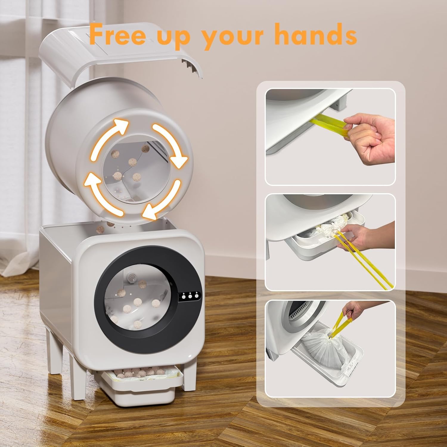 Automatic Cat Litter Box Self Cleaning with App Control, 75l Large Cat Litter Box for Multi-Cat Homes, Infrared Sensing & Weight Sensors, Easy Cleaning, Odor Eliminator, Trash Bags, Black