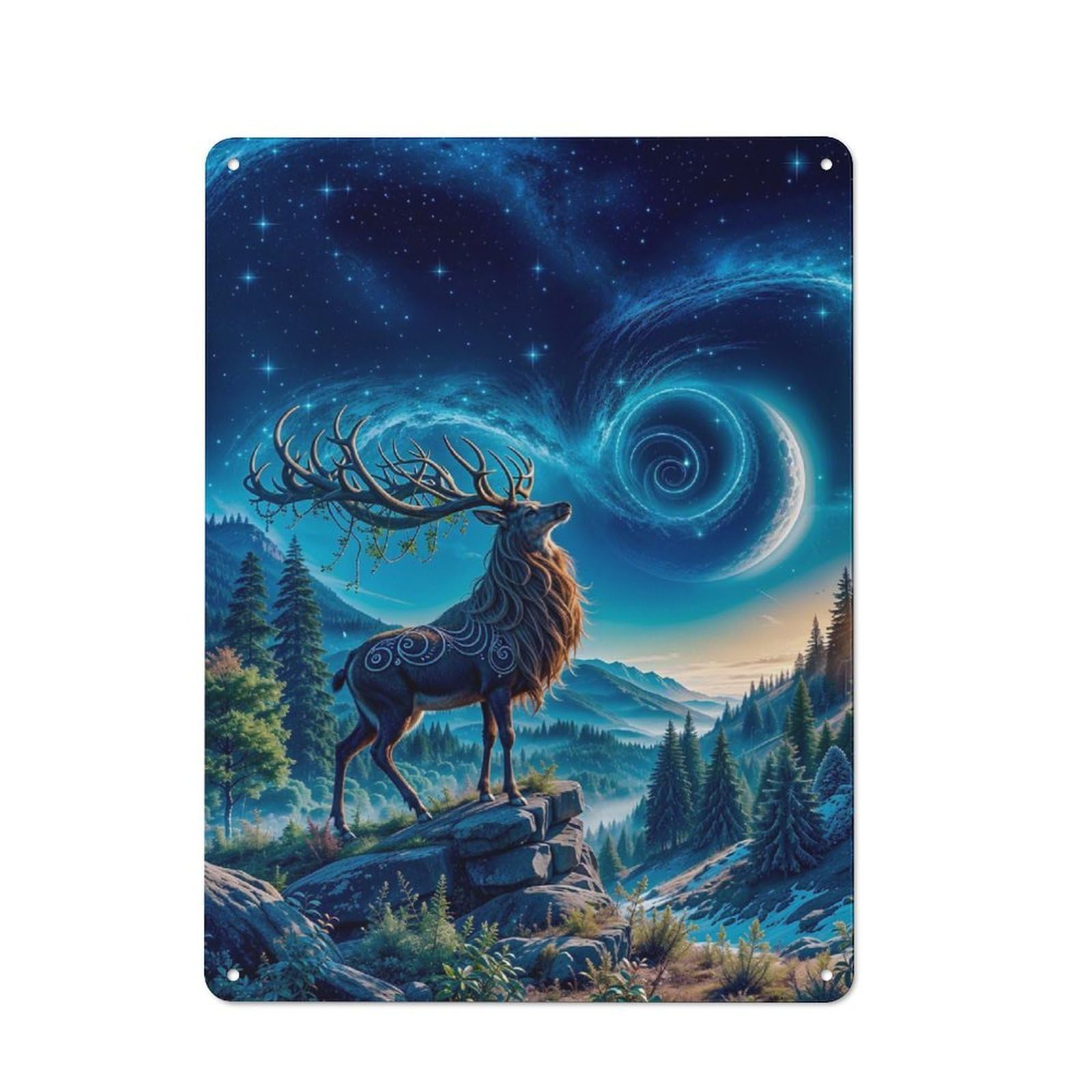 Junmoney Mystical Deer Under Starry Sky Metal Wall Sign 40X30cm Featuring For Café Or Restaurant, For Vintage Wall Decor Fans, For Metal Sign Collectors