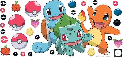RoomMates RMK5361GM Calcomanías de pared gigantes pegar y pelar Pokémon Squirtle, Charmander y Bulbasaur