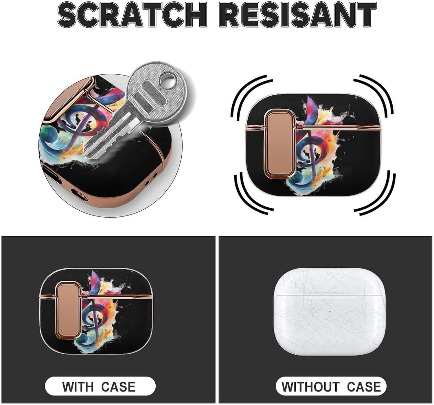 Colorful Music Note Cute Case Compatible with AirPods Pro 2 Protective Cover with Automatic Lock image 3