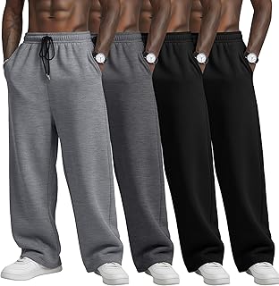 4 Pack Mens Big and Tall Sweatpants Athletic Workout Lounge Open Bottom Pants Drawstring Joggers with Pockets