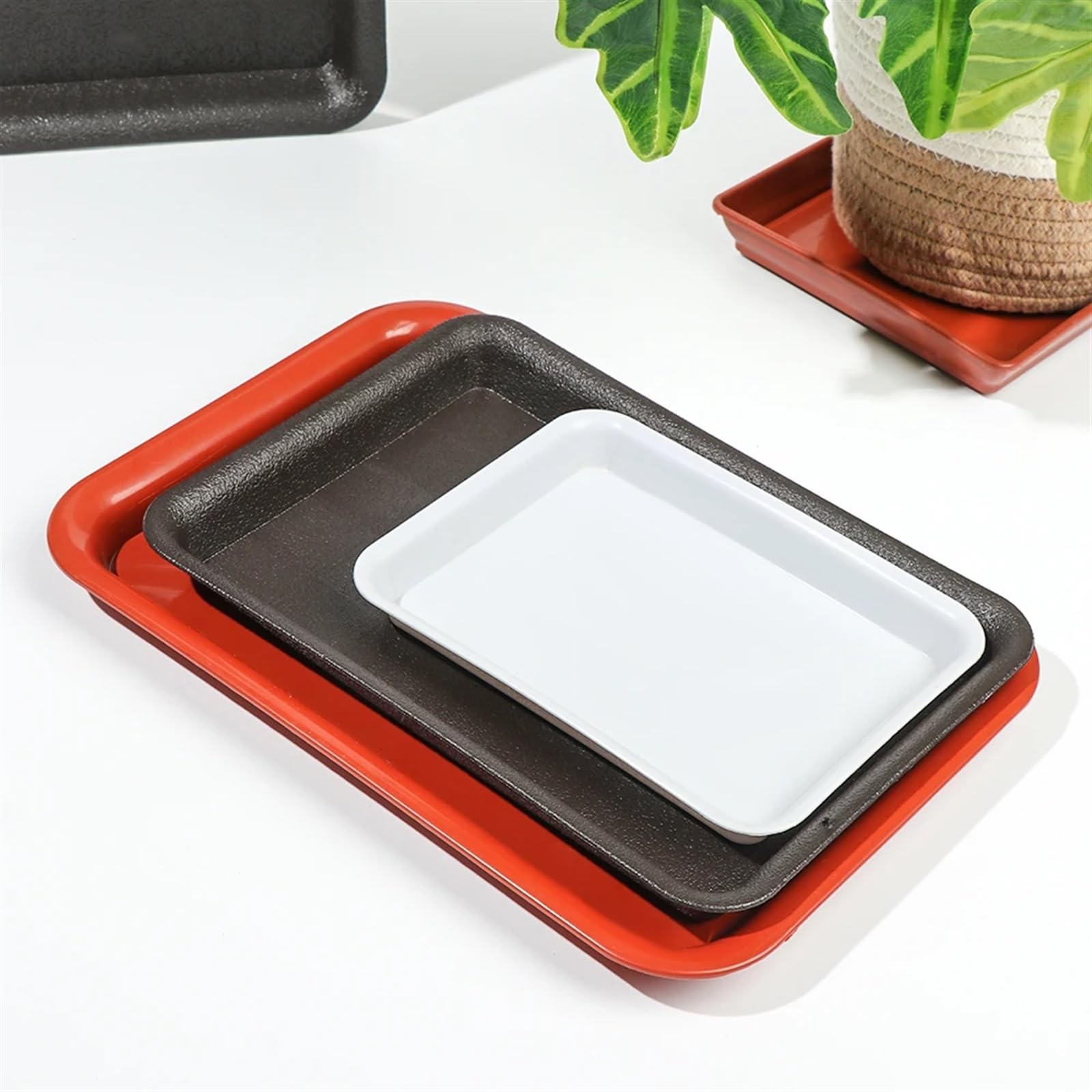 Bandeja rectangular for macetas, platillo for plantas, bandejas de goteo, platillos de plástico, bandejas resistentes for plantas de jardín for interiores y exteriores Bandeja Para Macetas(Red 35cmX25