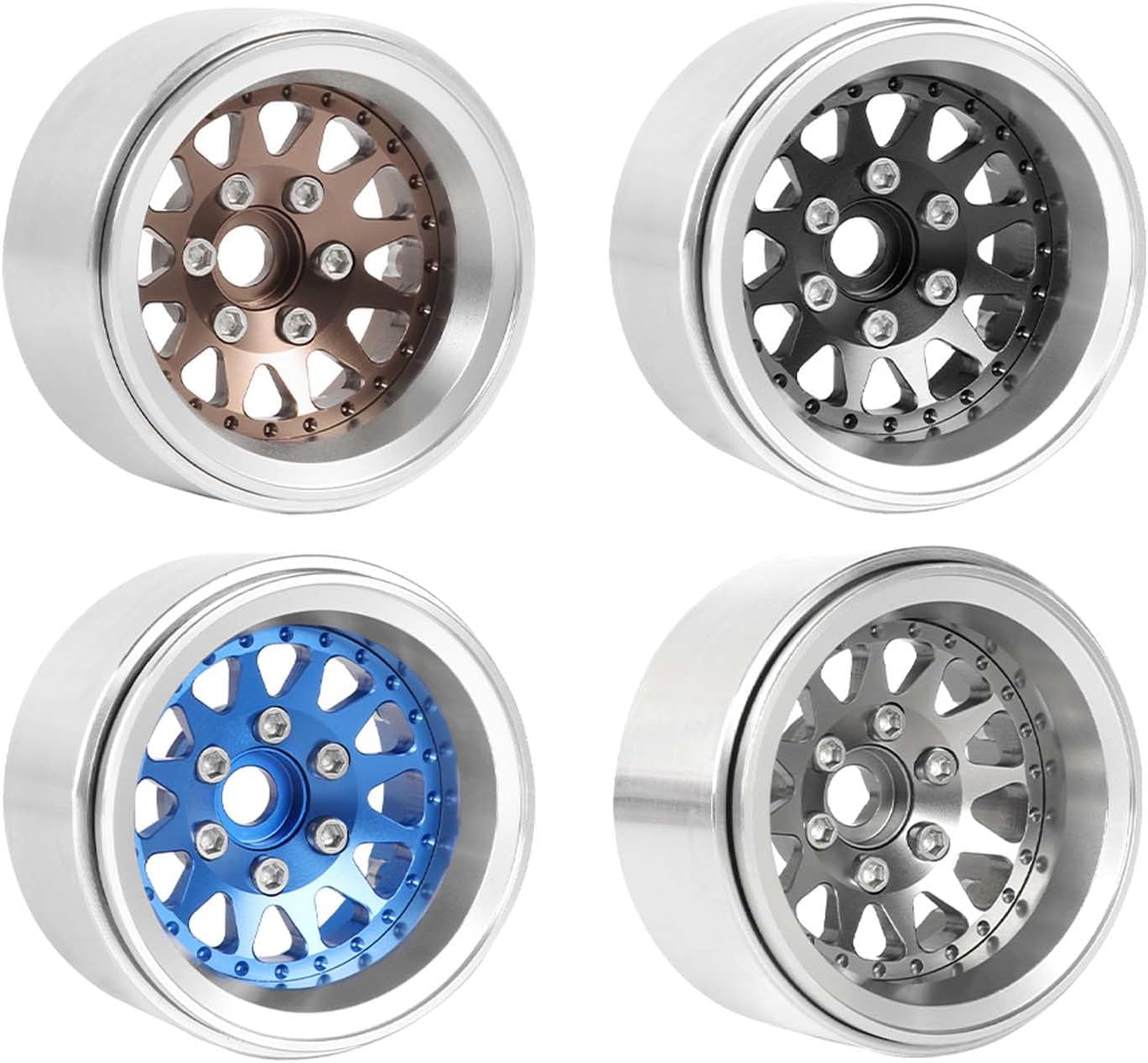 Offset -10mm Aluminum 1.9 Beadlock Wheel Rim for SCX10 Pro TRX4 TRX6 VS4-10 Gen8 D90 1/10 RC Crawler Car Upgrade (Blue)