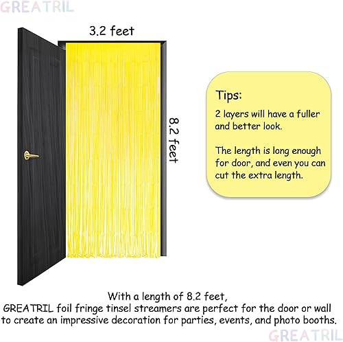 Miniatura 6 de GREATRIL - Fondo de fiesta con serpentinas amarillas, cortina de flecos de papel aluminio para cumpleaños con temática de piña, limón, camión o