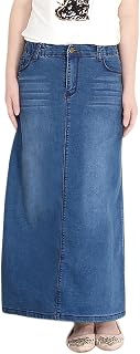 CHOUYATOU Women's High-Waisted Stretch Denim A-Line Maxi Skirt - Casual Comfort, Flattering Fit