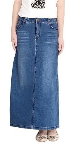 chouyatou Women's Casual Stretch Waist Washed Denim A-line Maxi Skirt