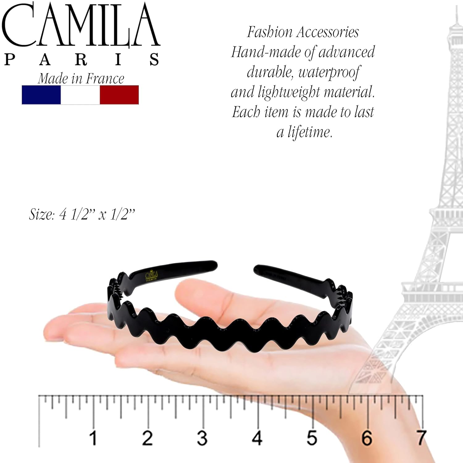 Camila Paris CP3295 French Headband for Women, Black, Strong Hold Grip Women's Hair Band, Ligth and Very Flexible, No Slip and Durable Styling Girls Hair Accessories, Made in France - Image 4