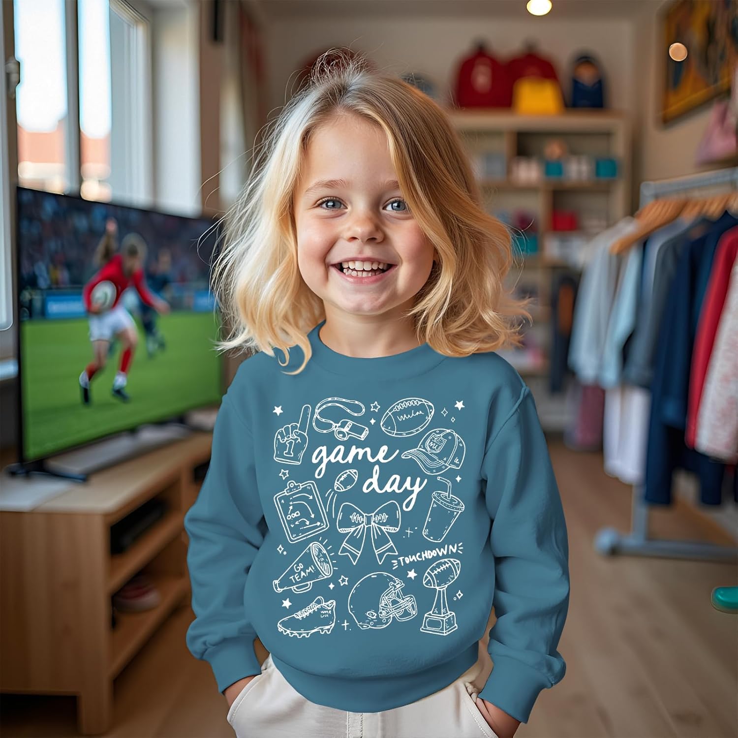 Toddler Baby Boy Girl Football Outfit Game Day Sweatshirt Letter Print Long Sleeve Shirt Crewneck Pullover Tops - Image 3