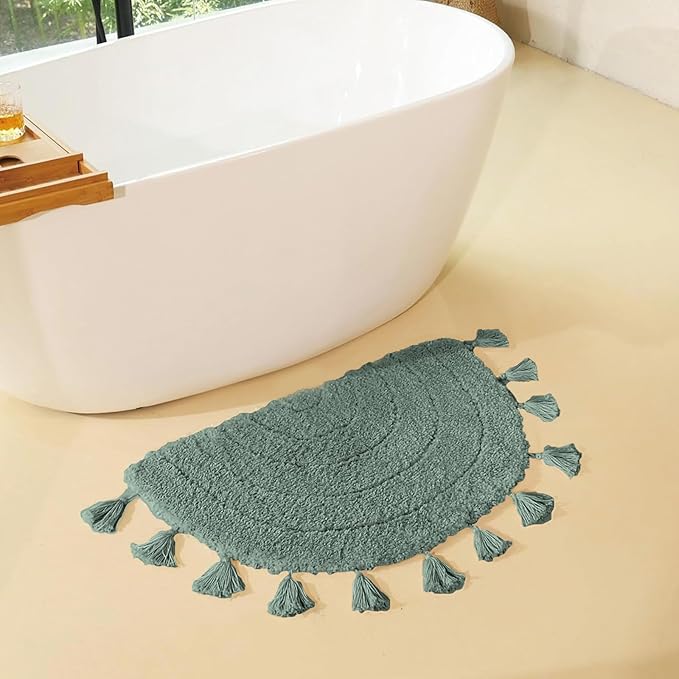 Whoohoohome Half Circle Boho Rug with Tassels,Boho Bath Mat