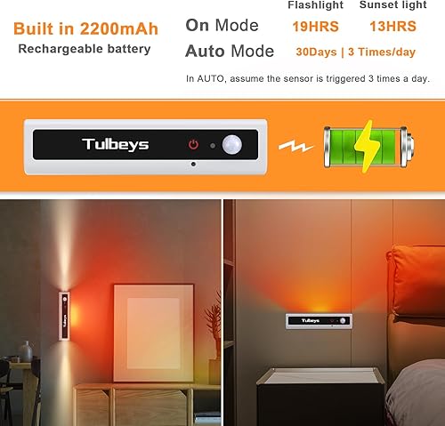 Miniatura 3 de Luz nocturna portátil magnética de 2200 mAh con batería para interiores, sensor de movimiento, lámpara de puesta de sol, luces LED de pared para