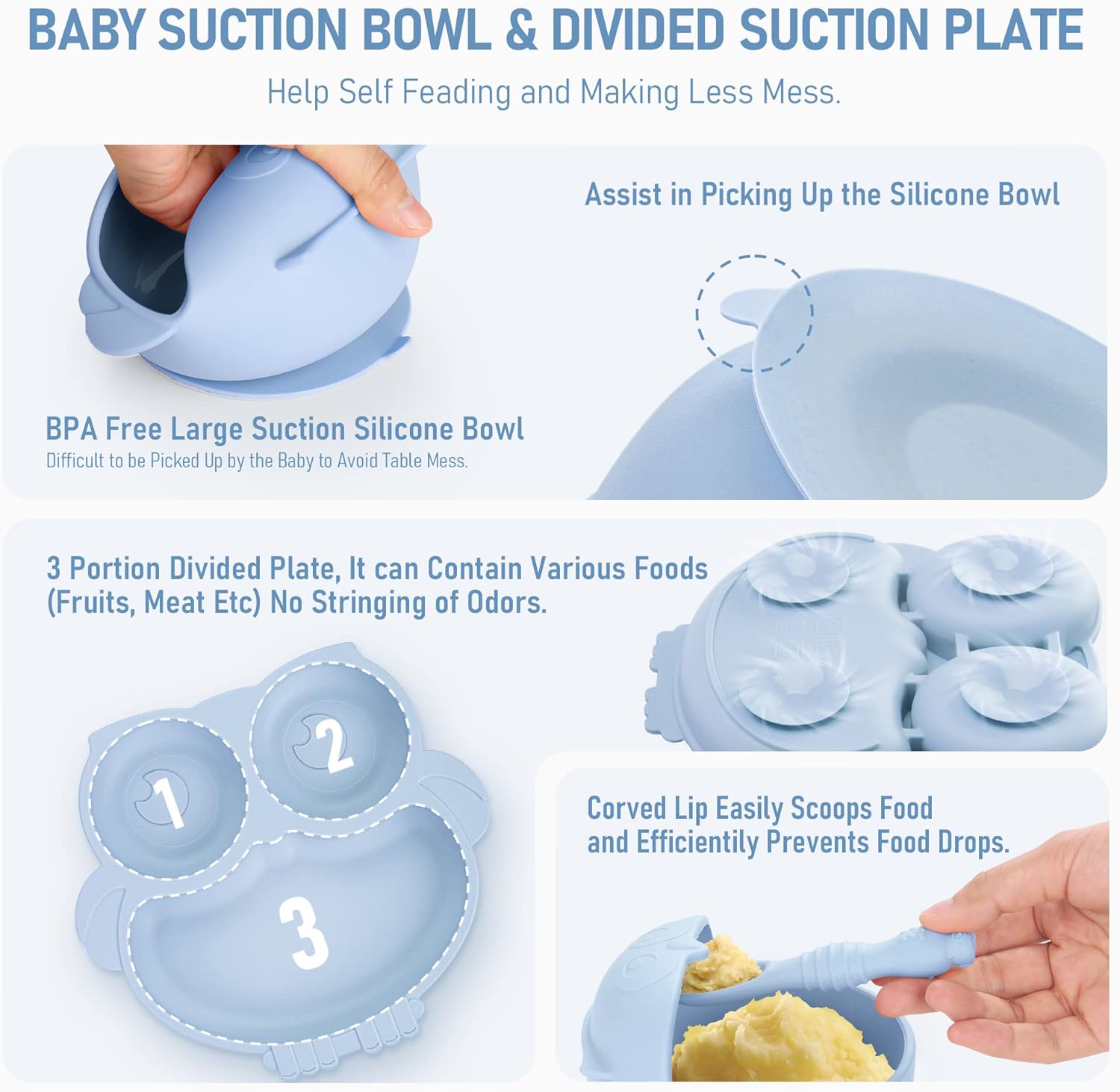 Baby Weaning Set, Silicone Baby Feeding Set(10 Pcs), Toddler Weaning Set with Adjustable Bib, Suction Bowl, Plate, Fork, Spoon, Water & Snack Cup Kit, Baby Led Weaning Kit for Babies and Kids - Image 4